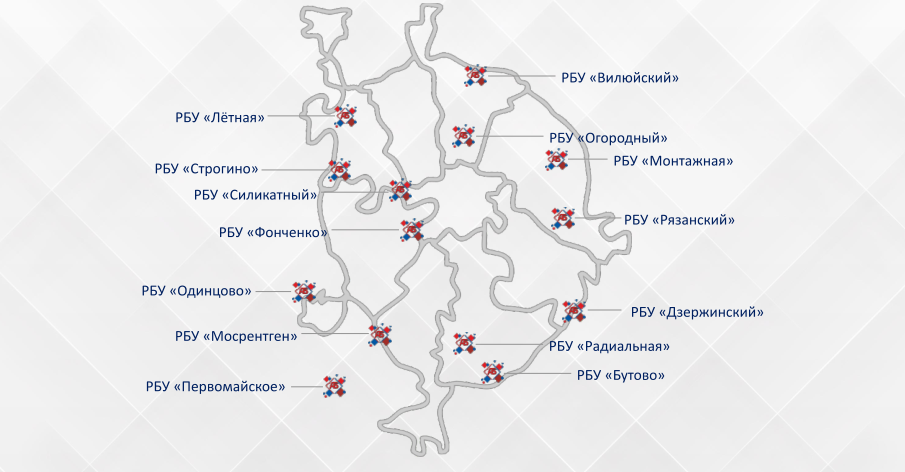 Схема 14 растворо-бетонных узлов Атлант Бетон в Москве и области